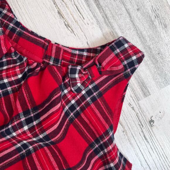 H&M Dress Girls 7-8 Red Plaid Flannel Sleeveless Bow Lined Holiday Party Classic - Picture 4 of 8